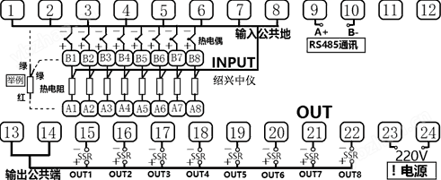 8路温度显示控制仪接线图